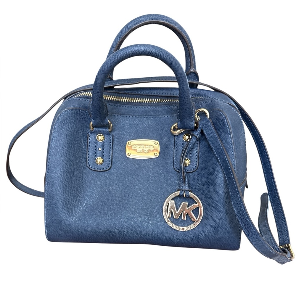 Michael Kors Safiano Leather Satchel Navy Gold‎ Hardware Top Handle Crossbody